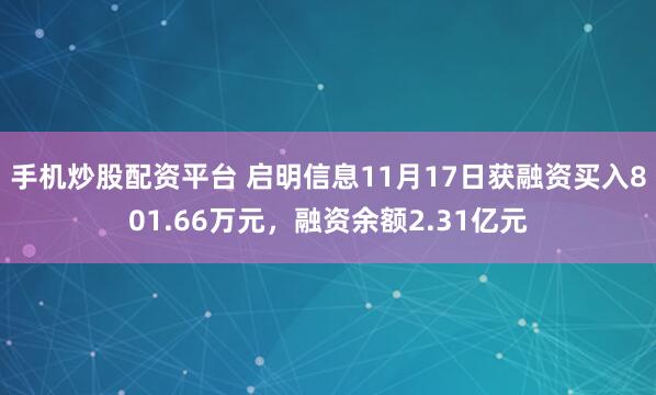 手机炒股配资平台 启明信息11月17日获融资买入801.66万元，融资余额2.31亿元